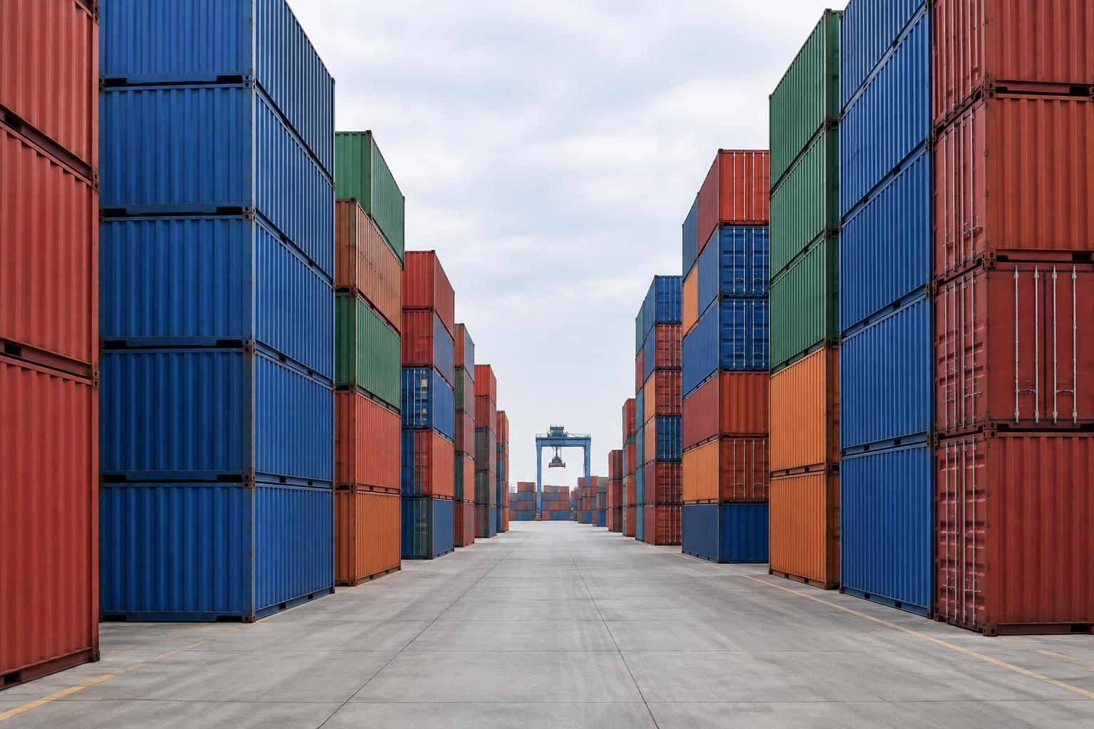 Stacked shipping containers at the port, ready to sail for Africa